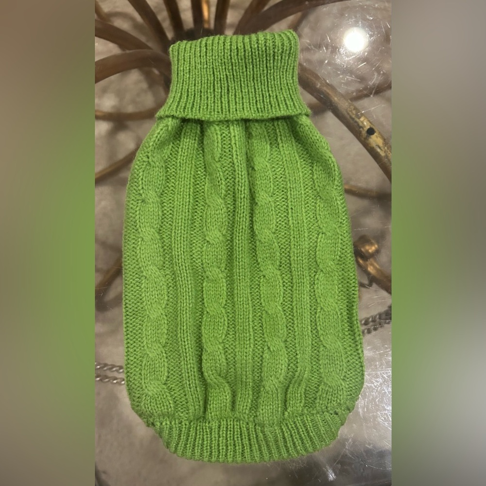 Warm Classic Green Cable Knit Turtleneck Pet Sweater for Small Dogs, Size XXS